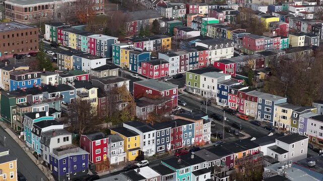 Aerial view of St John's Newfoundland Canada in November overlooking the water