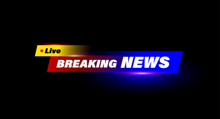 Breaking news lower third vector banner for tv broadcast and live stream. Modern red and blue journalism background template with glowing lights for urgent media reports and emergency crisis updates.