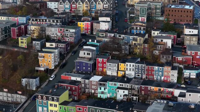Aerial view of St John's Newfoundland Canada in November overlooking the water