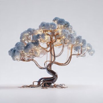 Futuristic Technology Tree with Glowing Lights