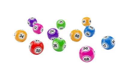 Colorful bingo balls in motion