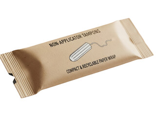 Non-Applicator Tampons with Compact & Recyclable Paper Wrap isolated on transparent background, Eco-Friendly, Sustainable, Organic Cotton Tampons, Plastic-Free Period Protection, for Sensitive Skin