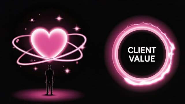 Concept of Client Value and Passion: An image presenting the core concept of client value, illuminated by a glowing heart and an ethereal ring.