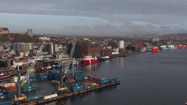 Aerial view of St John's Newfoundland Canada in November overlooking the water
