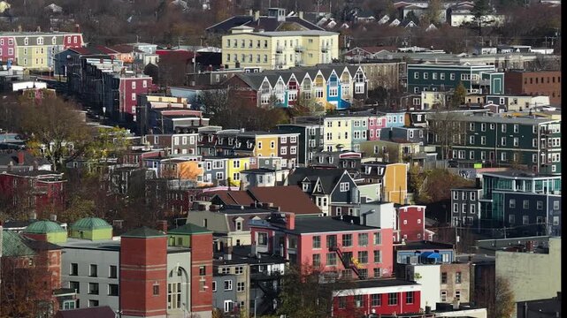 Aerial view of St John's Newfoundland Canada in November overlooking the water