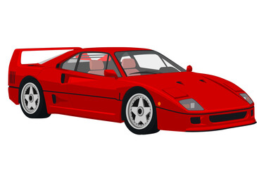 Side view of a classic red sports car vector illustration, High-performance red exotic coupe vector art