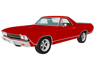 Classic Red Muscle Car Coupe Utility Pickup Illustration on White Background