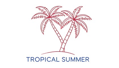 Obraz premium Red outline shows two palm trees on a small mound with 