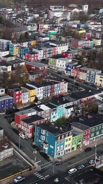 Aerial view of St John's Newfoundland Canada in November overlooking the water