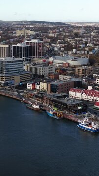 Aerial view of St John's Newfoundland Canada in November overlooking the water
