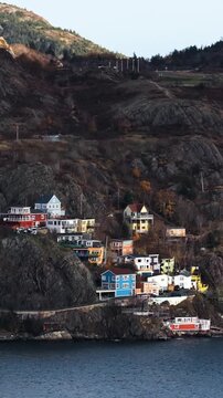 Aerial view of St John's Newfoundland Canada in November overlooking the water