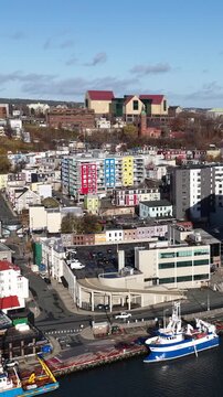 Aerial view of St John's Newfoundland Canada in November overlooking the water