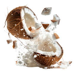 Obraz premium PNG Exploding coconut background explosion white.