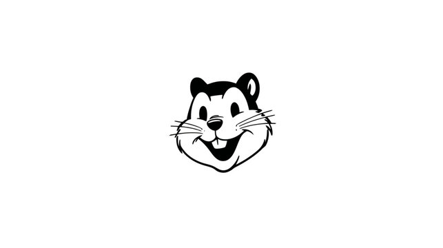 Smiling cartoon rodent head illustration. Happy squirrel or chipmunk character in black and white vector art, mascot design.