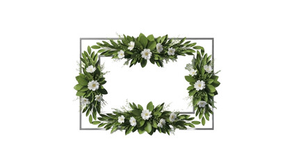 Floral frame with white blossoms and foliage