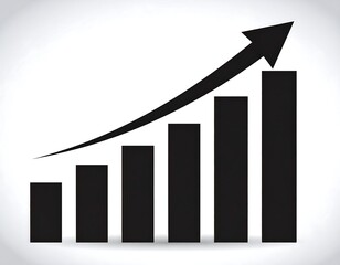 Simple black bar graph with upward-pointing arrow, symbolizing growth or progress on a clean white background