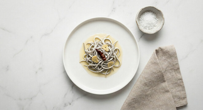 Gourmet Plate of Elvers with Garlic and Chili