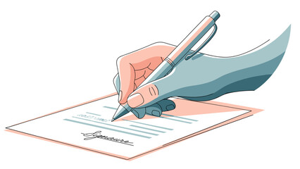 Hand signing a document with a pen 1.