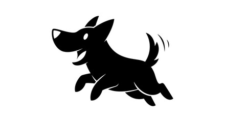 Happy Black Dog Silhouette Running Joyfully.