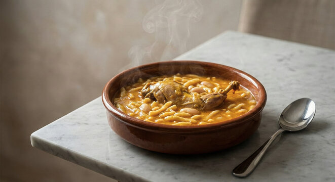 Steaming Rabbit and Bean Stew, gurullos, in Terracotta