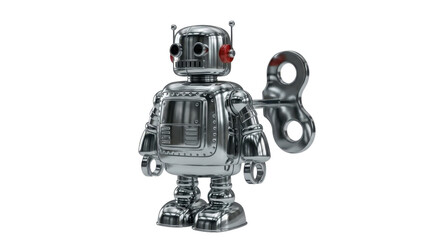 Fototapeta premium Shiny silver vintage wind-up toy robot