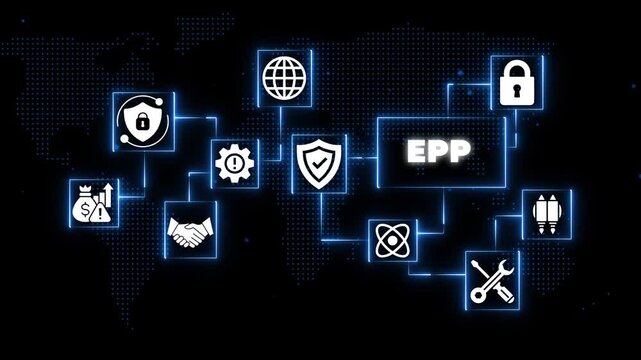 E P Domain Name Security with Lock Shield and Globe on Black Background with Blue Neon Lines