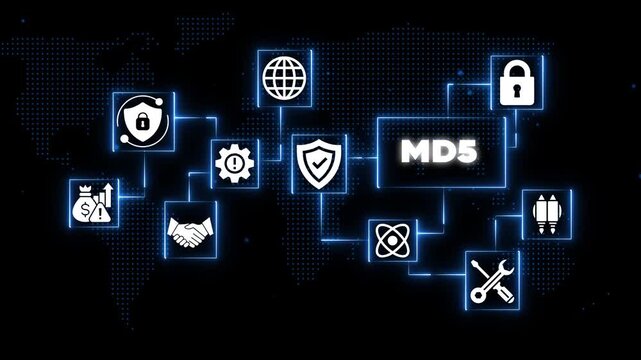 M D5 Hash Function Digital Security Network Connection Data Integrity Cybersecurity Concept