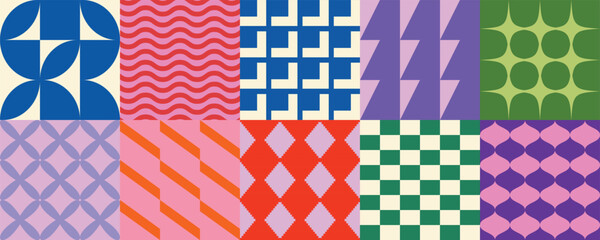 Obraz premium Colorful abstract geometric pattern set with repeating shapes and modern decorative background design