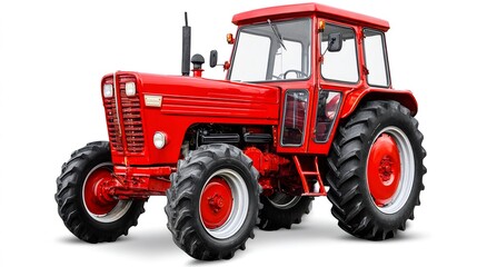 Obraz premium Red farm tractor on white background for agriculture