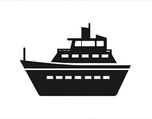 Obraz premium Silhouette of a sleek, black yacht with multiple decks, depicted on a plain white background