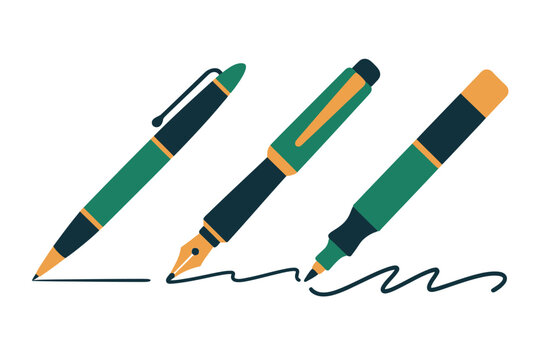Colorful illustration of three pens writing