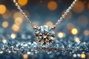 Winter Anniversary Celebration: Sparkling Diamond Necklace Adorned with Snowflakes in Close-Up Shot