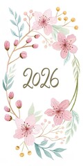 2026 Typography With Spring Flowers On White Background, Watercolor Floral Illustration, Seasonal Design For Easter, New Year, Greeting Cards, Banners, Posters, Calendars, Marketing And Holiday Promo