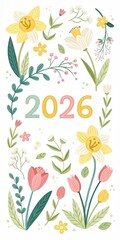 Spring 2026 Floral Illustration With Decorative Easter Eggs And Flowers On White Background, Seasonal Design For Easter Greeting Cards, Banners, Posters, Social Media, Marketing And Holiday Promotions