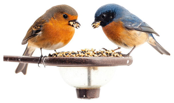 PNG 2 birds on a bird feeder eating photography colorful.