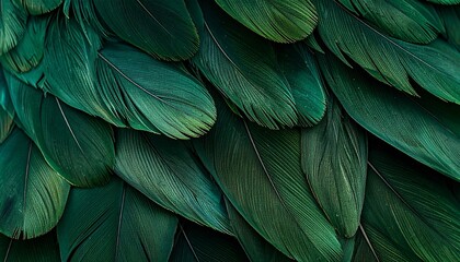 Macro Close-Up of Overlapping Dark Green Feathers, Detailed Texture