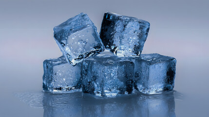 Obraz premium Blue ice cubes on reflective surface cold frozen