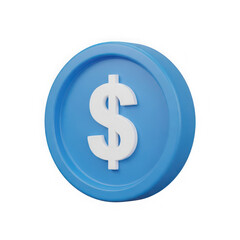 Obraz premium Blue digital coin with white dollar symbol isolated on transparent background