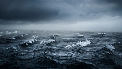 dark stormy sea shrouded in thick fog