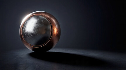 Futuristic metallic sphere with dramatic studio lighting on dark background