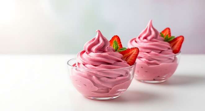 Delightful strawberry mousse in glass bowls
