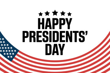 A vector graphic illustration of a Happy Presidents' Day message with American flag design elements