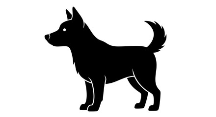 Silhouette of a black dog standing alertly.