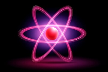 Pink atom design with glowing rings on dark