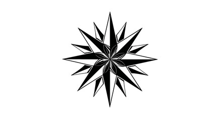 Obraz premium A symmetrical black and white starburst design with detailed pointed elements and internal floral details