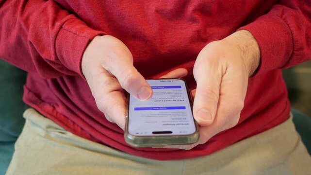 Man Searches for Attractive Work From Home Remote Jobs Popularized by Online Get Rich Quick Influencers - Cybersecurity Identity Theft Scam Concept