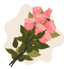 A bouquet of pink roses on a background spot. Vector illustration isolated on a white background.