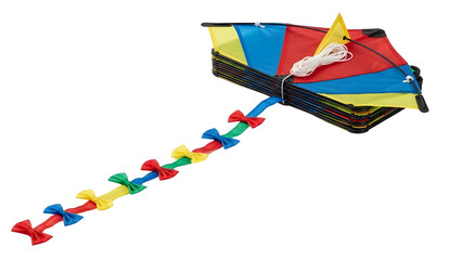 Stack of Colorful Folded Kites with Bow Tail Isolated on White Background