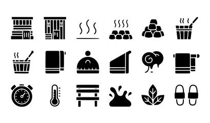 Sauna Icon Set Vector Collection – Editable Stroke, Minimal Line Art Sauna Symbols for Wellness & Spa © Shukimon