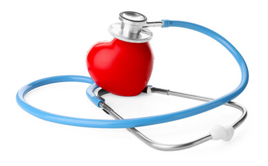 Stethoscope and red heart isolated on white